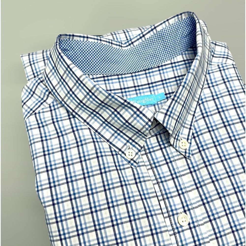 J. McLaughlin Casual Button Down Shirt Men’s Blue White Plaid Cotton L